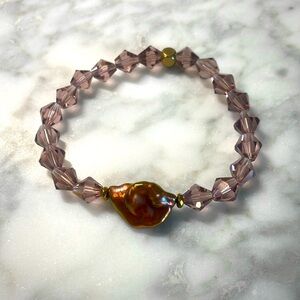 Pink/purple mother of pearl with crystal bracelet